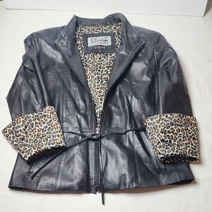 Pelle Studio Wilsons Leather Women's Black Leather Jacket Leopard Lining & Cuffs